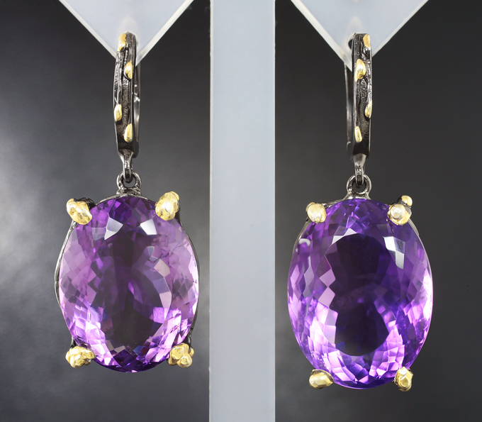 Серебряные серьги с аметистами 53,9 карата