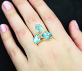 Золотое кольцо с чистейшими голубыми топазами авторской огранки 13,46 карата Золото