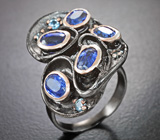 Серебряное кольцо с кианитами и голубыми топазами Серебро 925