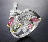 Великолепное серебряное кольцо с разноцветными турмалинами