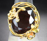 Золотое кольцо с крпным насыщенным красным турмалином 14,1 карата и бриллиантами