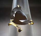 Золотое кольцо с крупным ограненным шерлом 9,24 карата и черной шпинелью Золото