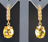 Золотые серьги с яркими медовыми гелиодорами 6,24 карата и бриллиантами