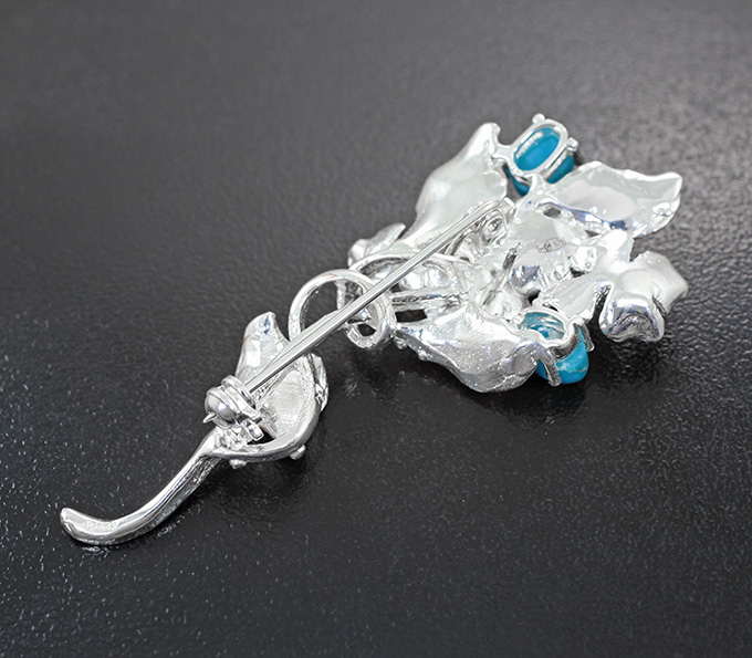 Серебряная брошь с бирюзой и голубыми топазами купить в интернет ...