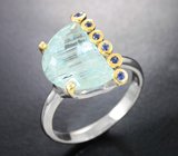 Серебряное кольцо с аквамарином 5,46 карата и синими сапфирами Серебро 925