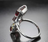 Серебряное кольцо с полихромными турмалинами 12,03 карата, цаворитами и сапфирами Серебро 925