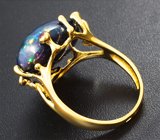 Золотое кольцо с кристаллическим черным опалом 8,47 карата, цаворитом и разноцветными сапфирами