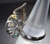 Серебряное кольцо с изумрудами 2,08 карата и родолитами