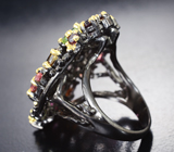 Серебряное кольцо с  разноцветными турмалинами 3,5 карата и альмандинами гранатами