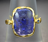 Золотое кольцо с насыщенным танзанитом 7,21 карата, синим сапфиром и бриллиантом Золото