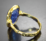 Золотое кольцо с насыщенным танзанитом 7,21 карата, синим сапфиром и бриллиантом