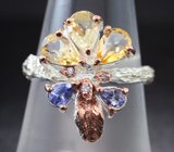Серебряное кольцо с цитринами и танзанитами