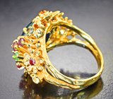 Массивное золотое кольцо с роскошным черным опалом 7,5 карата, разноцветными сапфирами, цаворитами гранатами и бриллиантами