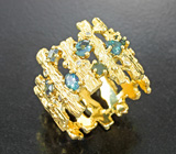 Золотое кольцо с неповторимой подборкой уральских александритов различной огранки 0,88 карата и бриллиантами