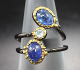 Серебряное кольцо с синими сапфирами и голубым топазом