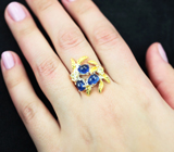 Серебряное кольцо с ярко-синими сапфирами и голубыми топазами Серебро 925