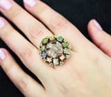 Серебряное кольцо с кристаллическими эфиопскими опалами и голубыми топазами