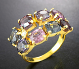 Золотое кольцо с россыпью разноцветных шпинелей 7,73 карата и бриллиантом Золото