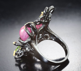 Серебряное кольцо с кабошонами розовых сапфиров, эфиопскими опалами, перидотами, цитринами и диопсидом Серебро 925