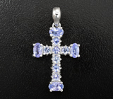 Замечательный серебряный кулон-крест с танзанитами Серебро 925