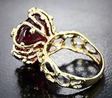 Золотое кольцо с крупным рубеллитом турмалином 19,57 карата, пурпурно-розовыми турмалинами и бриллиантами