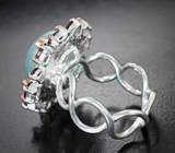 Серебряное кольцо с аквамарином 15,2 карата и родолитами