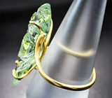 Золотое кольцо с ярким резным оливково-зеленым аметистом 10,74 карата