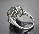 Роскошное серебряное кольцо с лабрадоритом и ограненными черными опалами Серебро 925