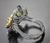 Серебряное кольцо с кристаллическими эфиопскими опалами и перидотами