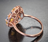 Праздничное cеребряное кольцо с кристаллическим эфиопским опалом и разноцветными сапфирами Серебро 925