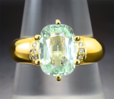 Золотое кольцо с мятно-зеленым «неоновым» турмалином 2,58 карата и бриллиантами Золото