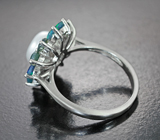 Эффектное серебряное кольцо с жемчужиной и ограненными черными опалами Серебро 925