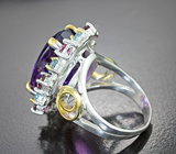 Серебряное кольцо с аметистом 17,94 карата, голубыми топазами и родолитами