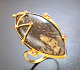 Крупное золотое кольцо с редким астрофиллитом с уникальными золотистыми включениями 32,94 карата и сапфирами