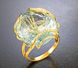 Массивное золотое кольцо с ярким аквамарином оттенка морской волны 26,36 карата и бриллиантами Золото