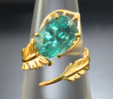 Золотое кольцо с на редкость крупным насыщенным «неоновым» апатитом 4,57 карата Золото