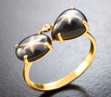 Золотое кольцо cо звездчатыми сапфирами 5,15 карата и бриллиантами Золото