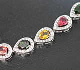 Праздничный серебряный браслет с разноцветными турмалинами