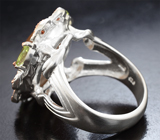 Серебряное кольцо с солнечным камнем 10,64 карата, перидотами и альмандинами гранатами Серебро 925