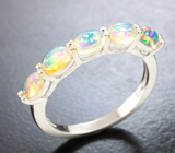 Многоцветное серебряное кольцо с кристаллическими эфиопскими опалами Серебро 925