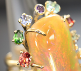 Массивное золотое кольцо с невероятным кристаллическим эфиопским опалом 24,52 карата, самоцветами и бриллиантами Золото