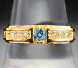 Золотое кольцо с ярким уральским александритом редкого цвета морской волны 0,2 карата и бриллиантами Золото