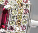 Превосходное cеребряное кольцо с родолитом и разноцветными сапфирами Серебро 925