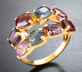 Золотое кольцо с россыпью разноцветных шпинелей 7,97 карата и бриллиантом Золото