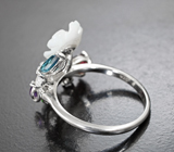 Прелестное серебряное кольцо с резным перламутром, родолитом, аметистом и цветной эмалью Серебро 925