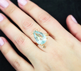 Золотое кольцо с ярким аквамарином 5,25 карата и бриллиантами