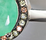 Серебряное кольцо с изумрудом и разноцветными сапфирами Серебро 925