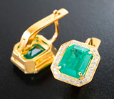 Золотые серьги с яркими уральскими изумрудами высоких характеристик 3,9 карата и бриллиантами Золото
