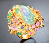 Шедевр ювелирного искусства! Золотое кольцо с уникальным опалом 24,85 карата, самоцветами и 55 бриллиантами