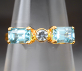 Золотое кольцо с яркими голубыми цирконами высокой чистоты 1,91 карата